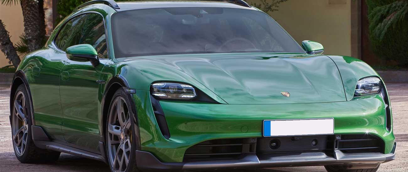 Green Porsche Taycan Tubro S Cross Turismo